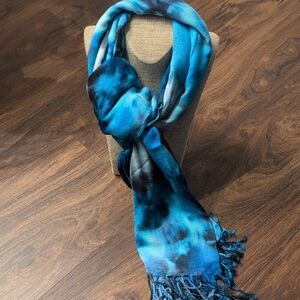 Blue and Black Tie-Dye Scarf